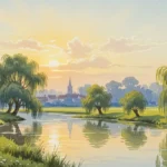 Malerische Flusslandschaft im Sonnenuntergang, die die Amper Freising Freizeit symbolisiert.