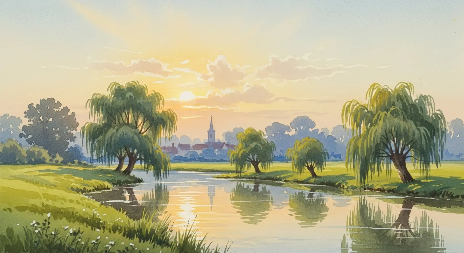 Malerische Flusslandschaft im Sonnenuntergang, die die Amper Freising Freizeit symbolisiert.
