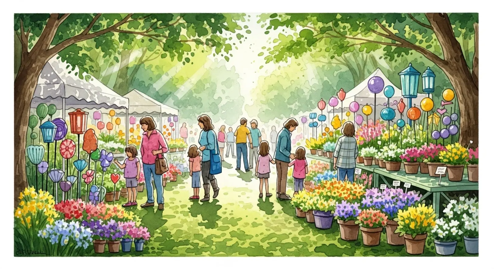 Ein farbenfrohes Bild der Freisinger Gartentage mit vielen Blumen und Pflanzen.