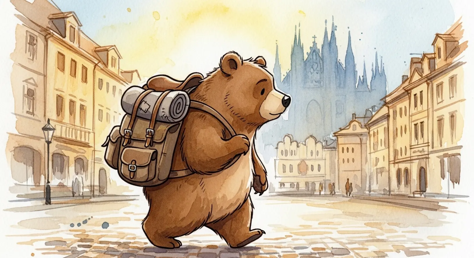 Ein künstlerisches Aquarell zum Korbiniansfest Freising, das einen Bären als Symbol für den Heiligen Korbinian zeigt.