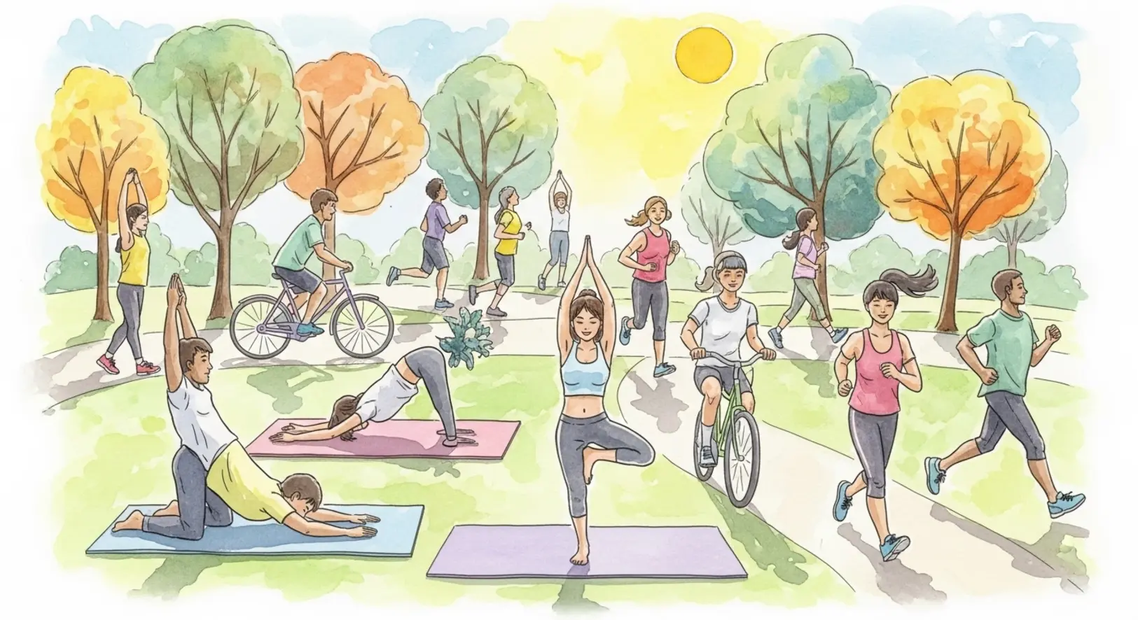 Eine Gruppe von Menschen macht gemeinsam Sport im Park Freising unter freiem Himmel.