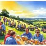 Fröhliche Stimmung beim Weihenstephaner Bergfest in Freising mit Bier und Musik.