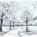 Eine malerische Winterlandschaft für Winterspaziergänge Freising mit einem verschneiten Weg.
