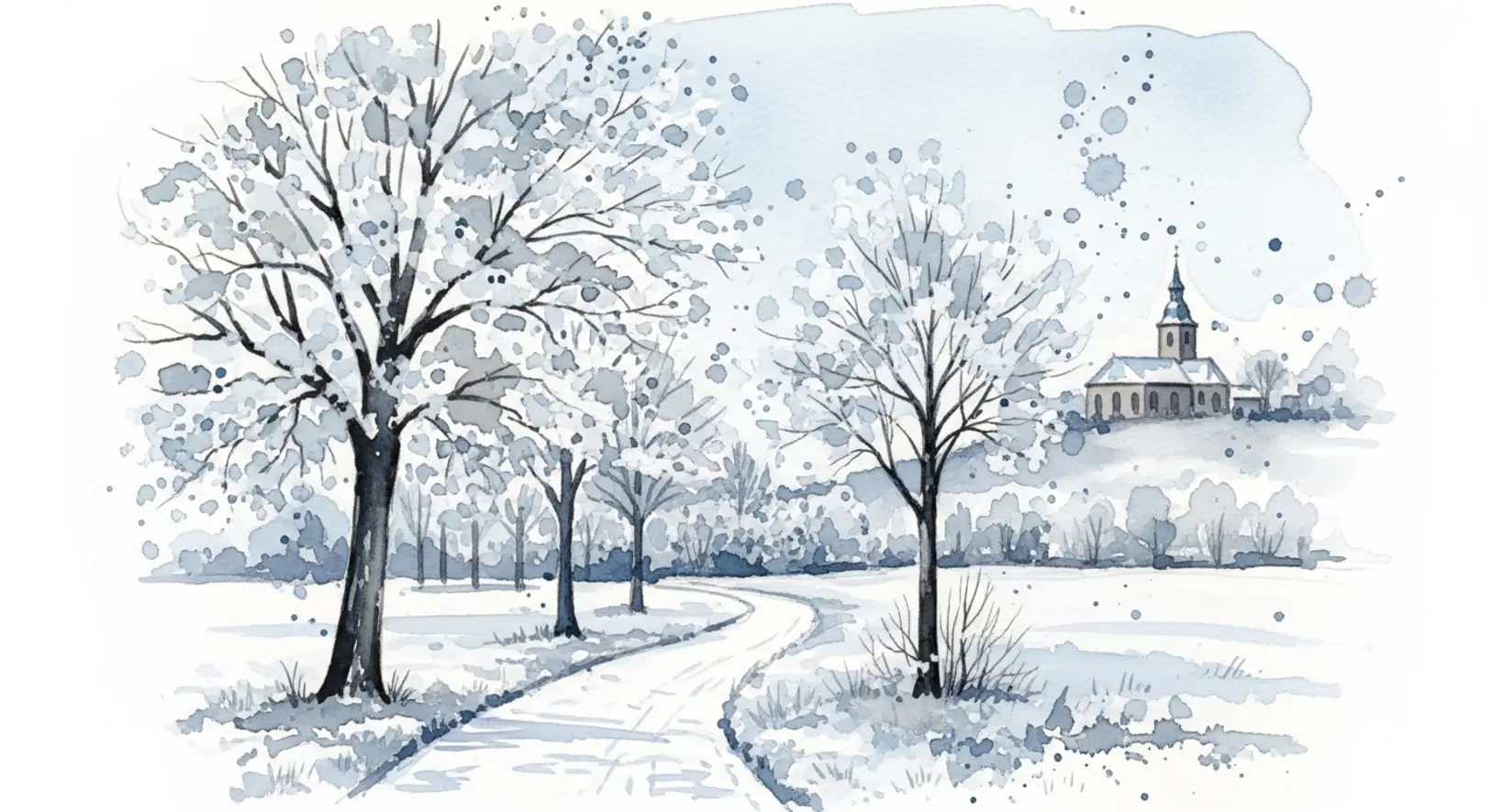 Eine malerische Winterlandschaft für Winterspaziergänge Freising mit einem verschneiten Weg.