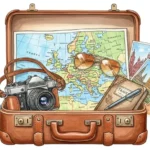 Beste Reiseziele Europa Karte und Koffer Illustration