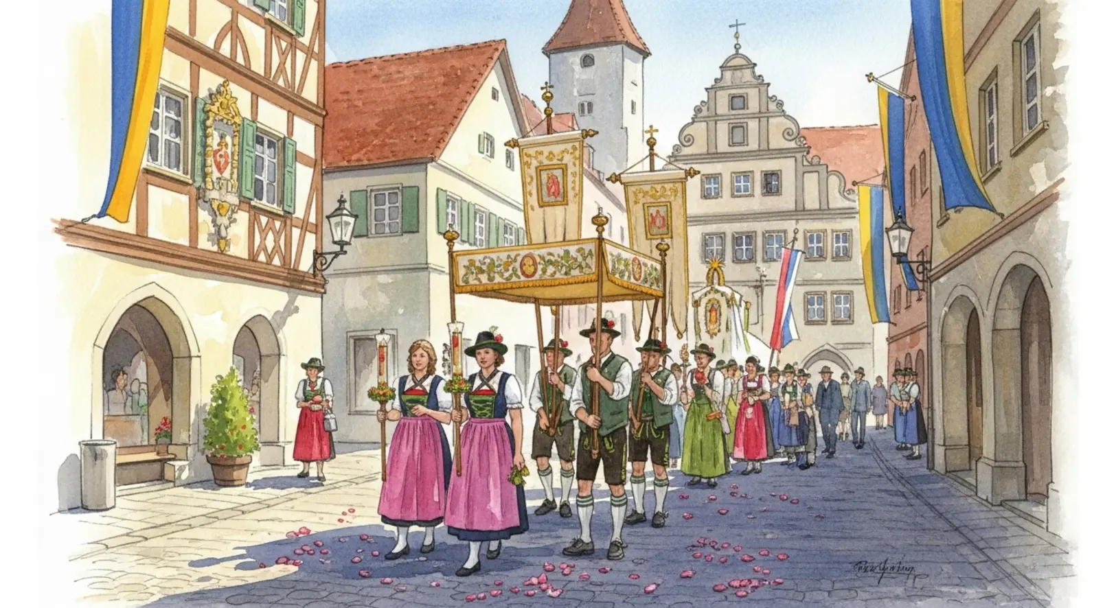 Fronleichnam Freising Prozession in der historischen Altstadt