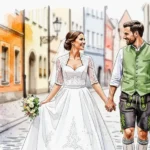 Brautpaar spaziert durch die Altstadt beim Heiraten in Freising