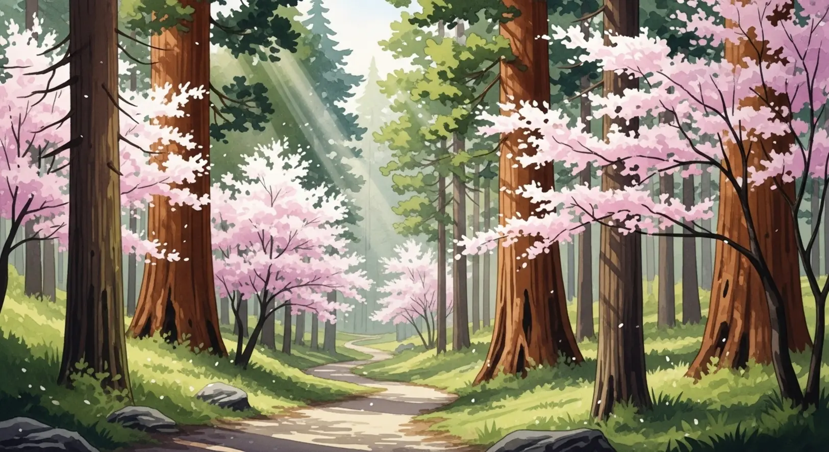 Malerische Waldlandschaft mit exotischen Bäumen im Weltwald Freising