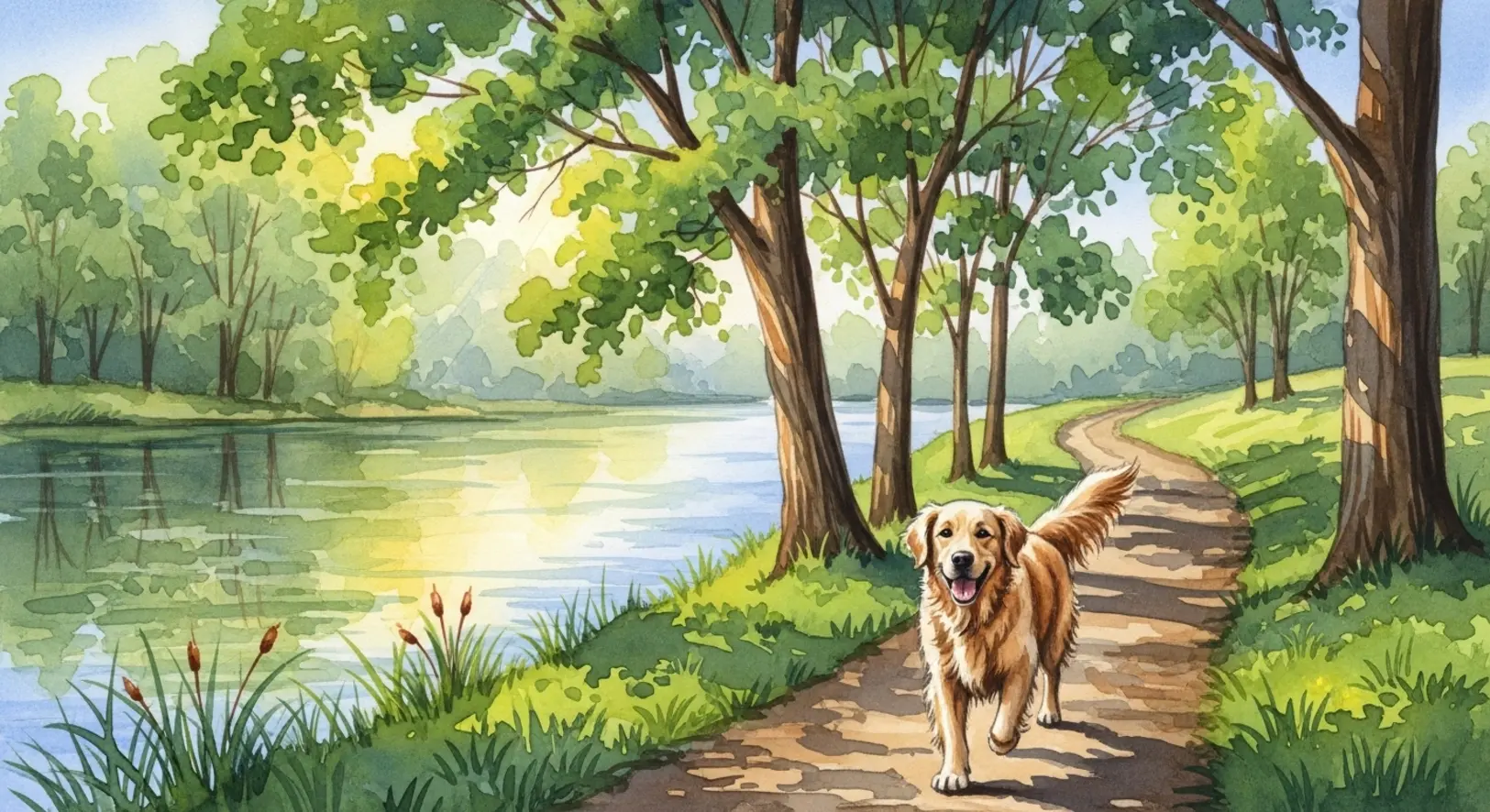 Glücklicher Hund beim Spaziergang in der Natur - Freising mit Hund erleben