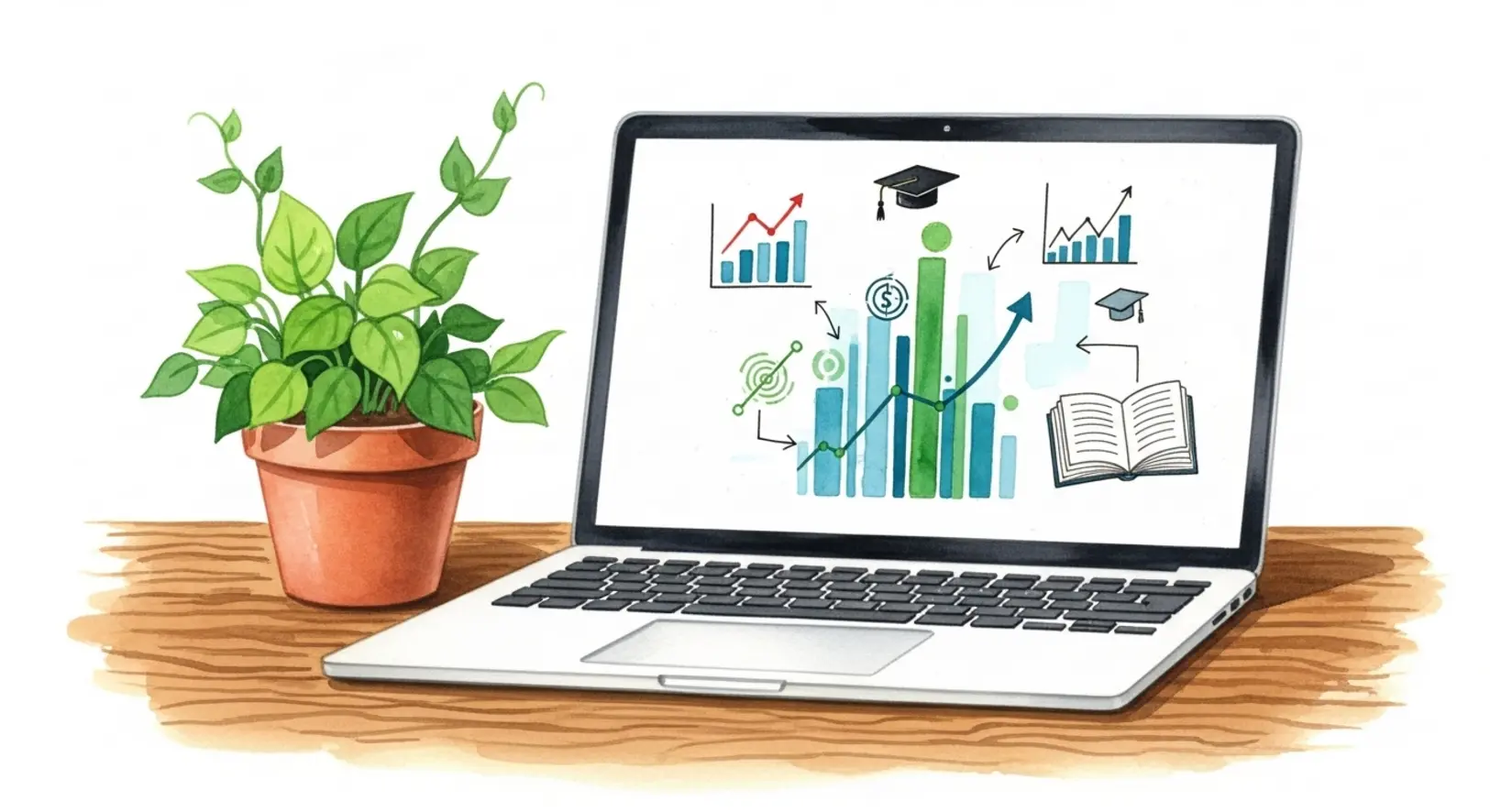 Laptop auf Schreibtisch als Symbolbild für SEO für Anfänger