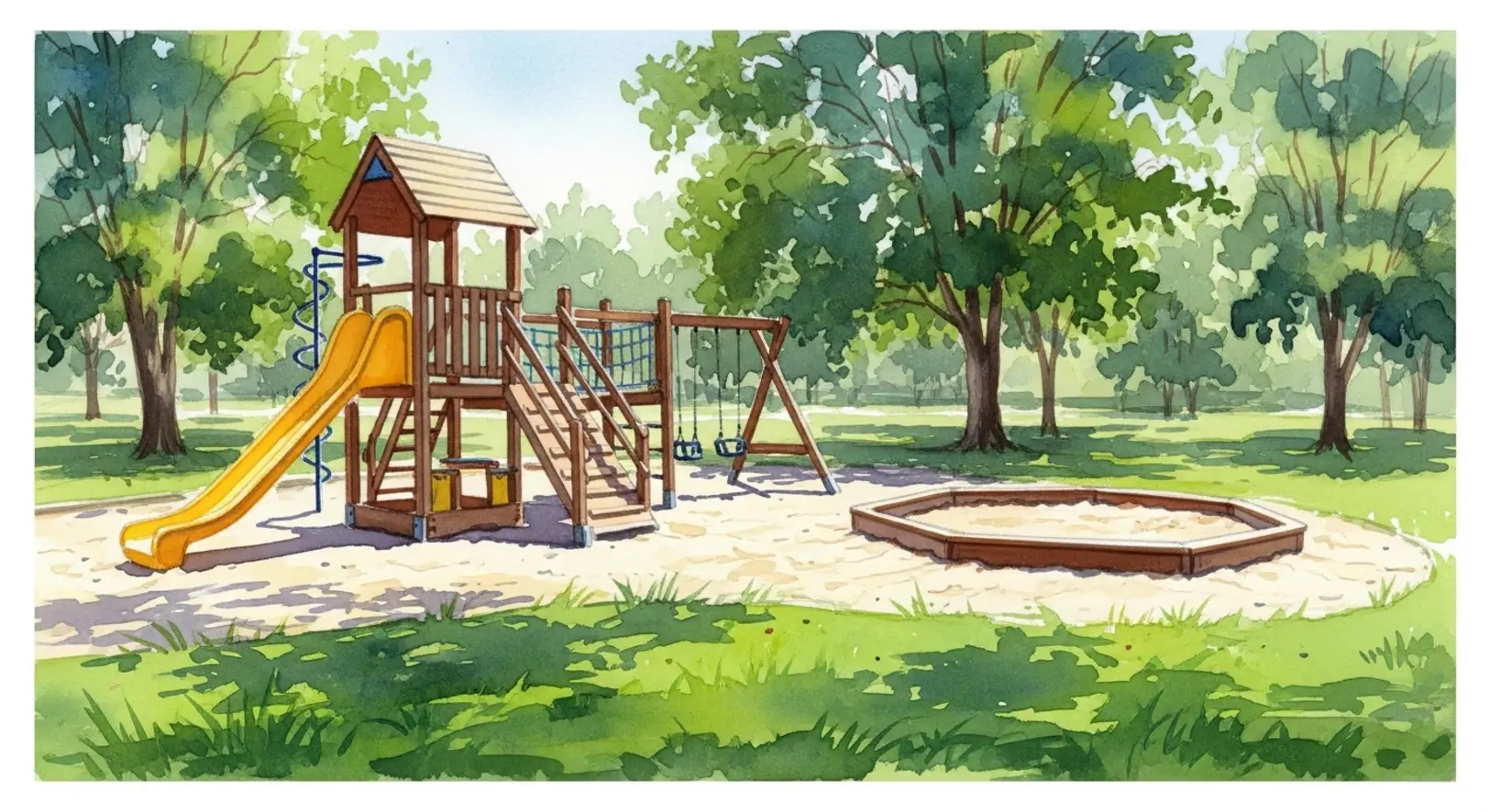 Malerischer Spielplatz im Grünen mit Klettergerüst und Rutsche – Spielplätze Freising