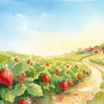 Frische rote Früchte beim Erdbeeren pflücken in Freising auf einem grünen Feld