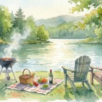 Grillplätze Freising: Die besten Spots & Regeln im Check Ein gemütlicher Nachmittag an einem der Grillplätze Freising im Aquarell-Stil.