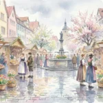 Traditionell bemalte Eier und Frühlingsdekoration auf dem Ostermarkt Freising